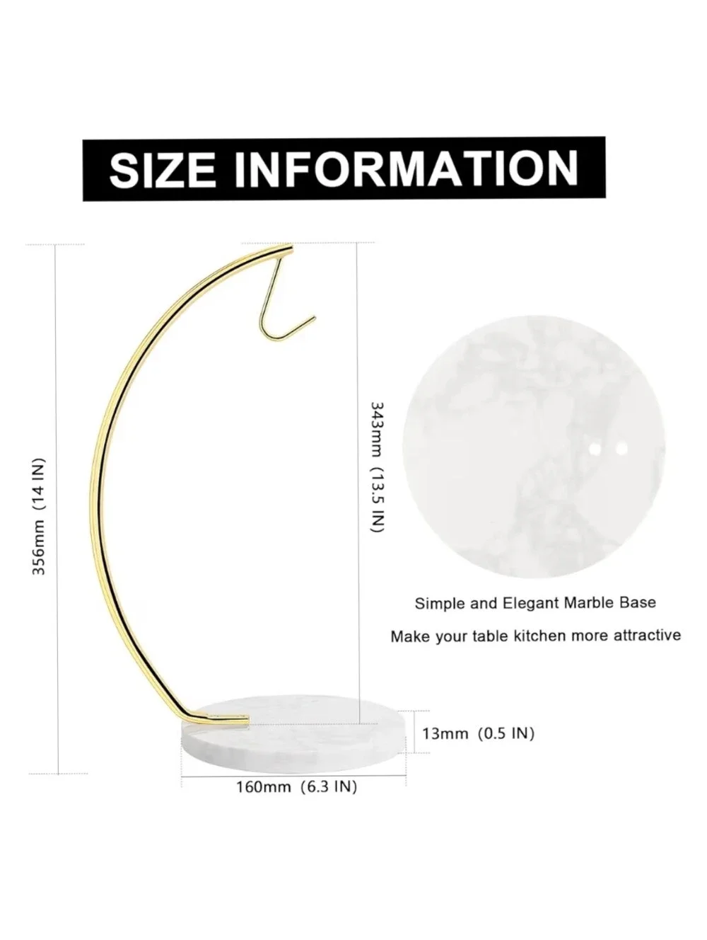 Livabber NWT Marble Freestanding Banana Holder With Gold Tone Tree Hook